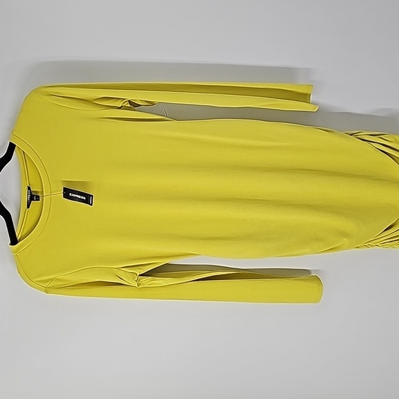 Express Chartreuse Scoop Neck Bodycon Dress Rusched Sides - Picture 15 of 17